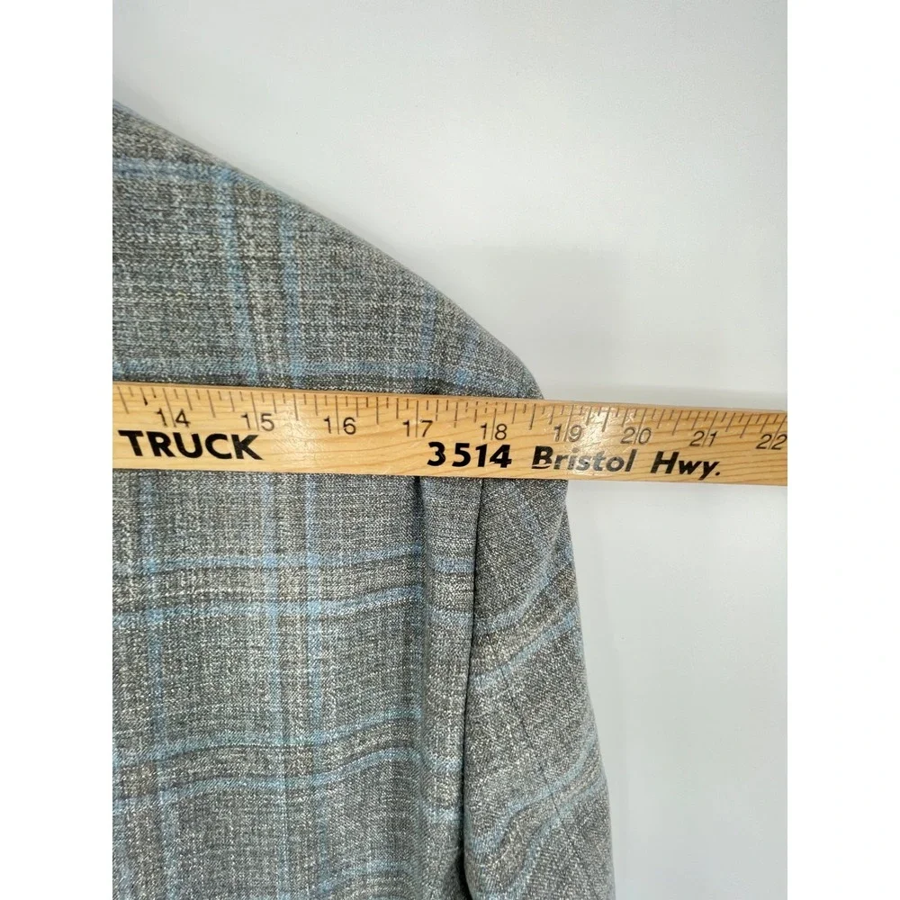 Lauren Ralph Lauren Mens Blazer 40R Sport Coat Gray Blue Plaid Check Double Vent